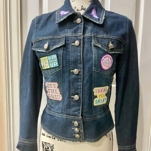 KAWAII EMBELLISHED UNICORN DENIM DISSTRESSED WASHED PATCH JACKET SIZE S - Picture 7 of 15